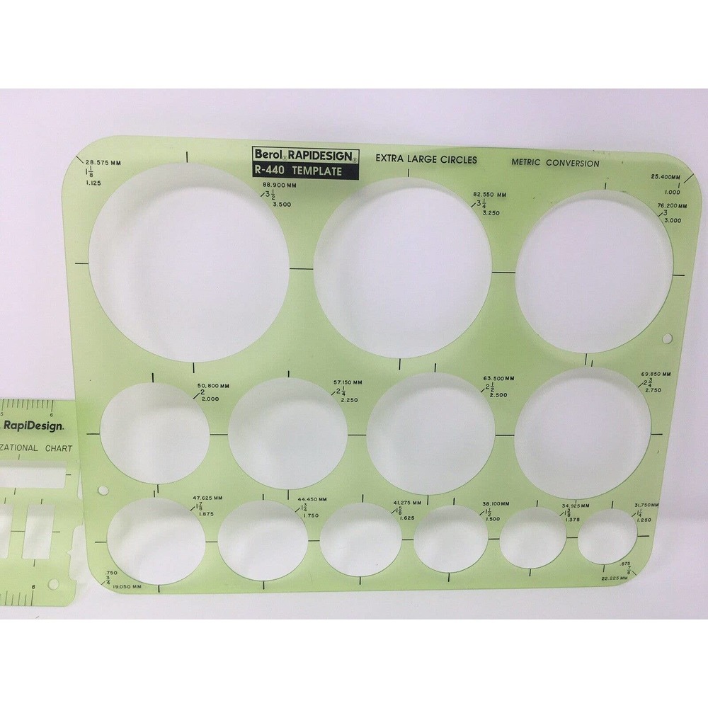 Berol RapiDesign R-440 XL Circles Metric Conversion Templates R556 Org Chart - Picture 2 of 4